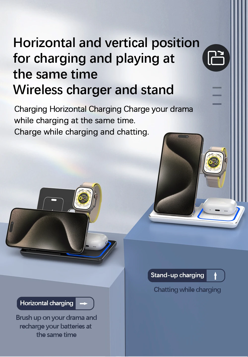 30W LED Fast Wireless Charger Stand 3 in 1 Foldable Charging Station For iPhone 15 14 13 12 11 Apple Watch 9 8 7 6 5 Airpods Pro - Image 14