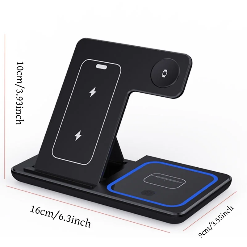 30W LED Fast Wireless Charger Stand 3 in 1 Foldable Charging Station For iPhone 15 14 13 12 11 Apple Watch 9 8 7 6 5 Airpods Pro - Image 3