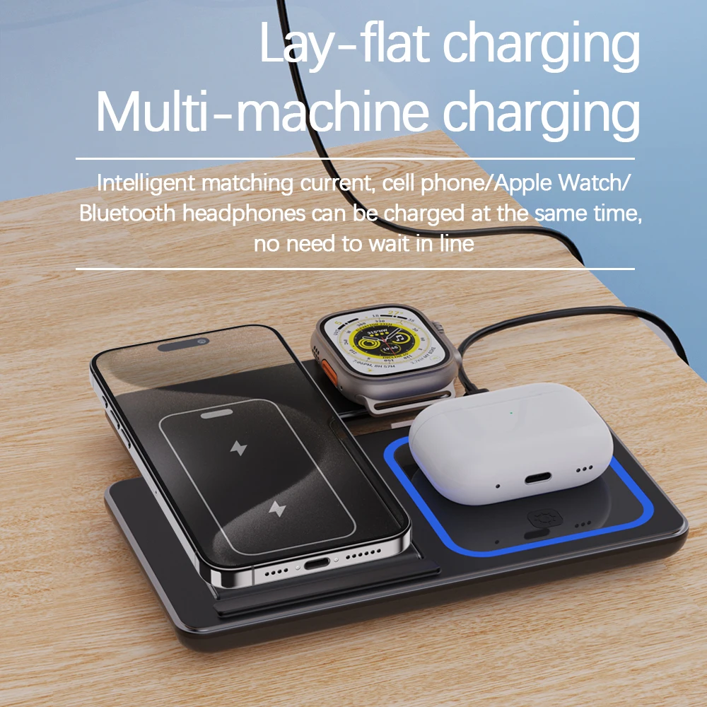 30W LED Fast Wireless Charger Stand 3 in 1 Foldable Charging Station For iPhone 15 14 13 12 11 Apple Watch 9 8 7 6 5 Airpods Pro - Image 4