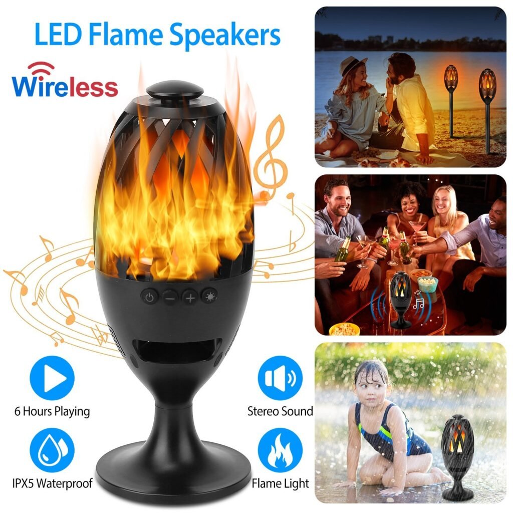 LED Flame Bluetooth Speaker Waterproof Wireless Stereo Sound