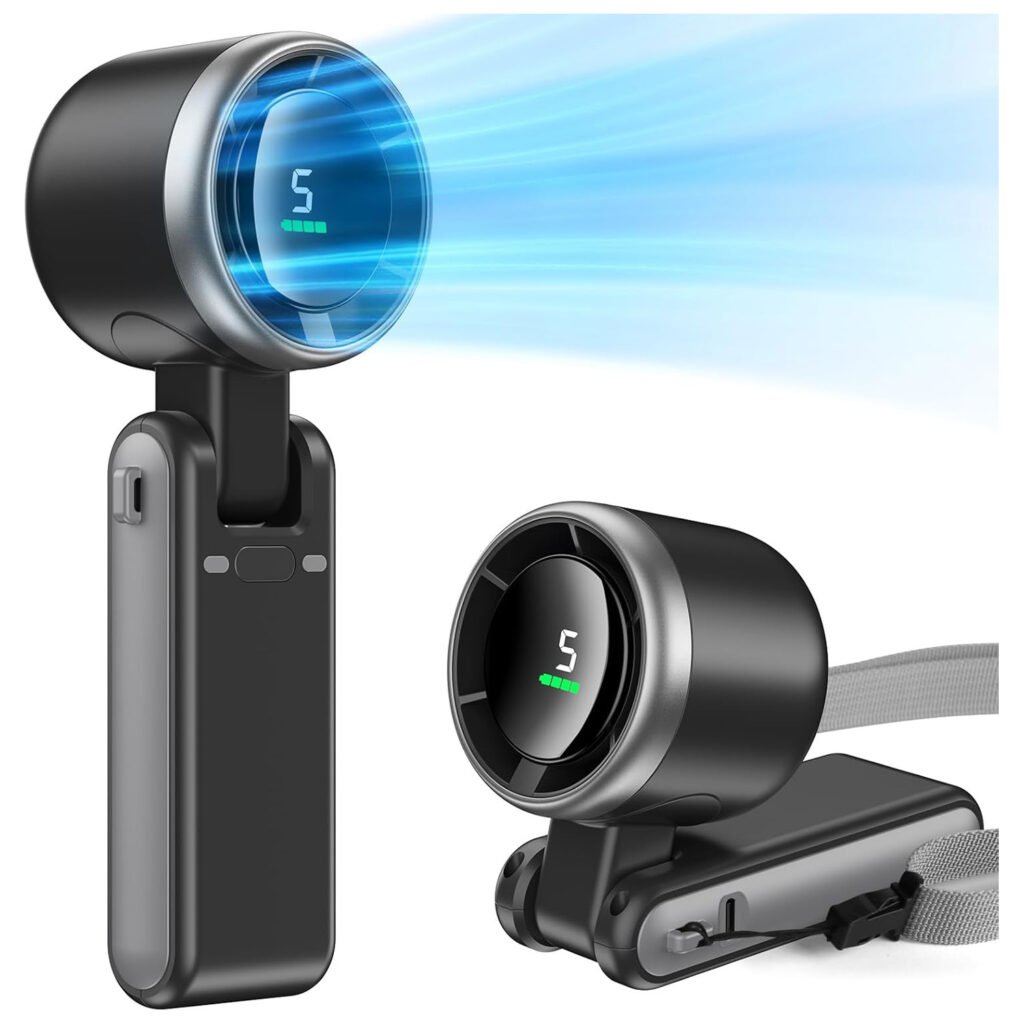 Portable Neck Fan with Digital Display and Rechargeable Battery